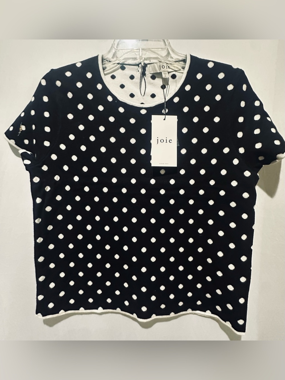 Joie Black and White Polka Dot Short Sleeve Top - Size M